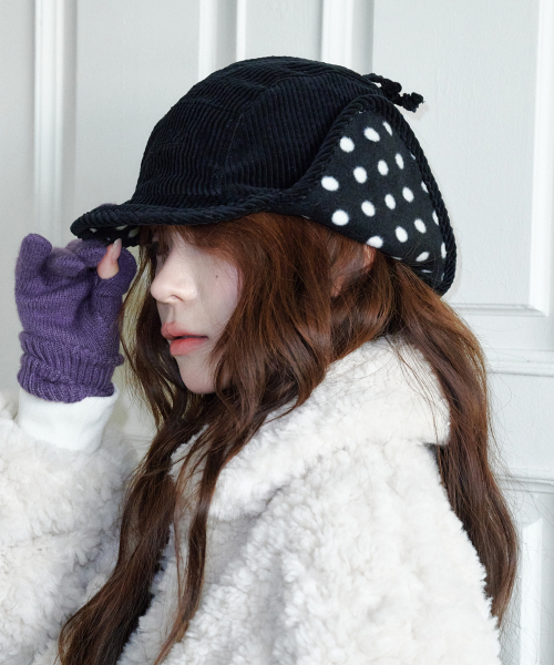 Polka Dot Fleece Trooper Hat (Black)