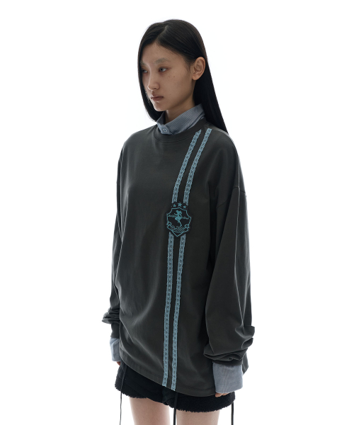 Lace Track Patch Long Sleeve / Charcoal