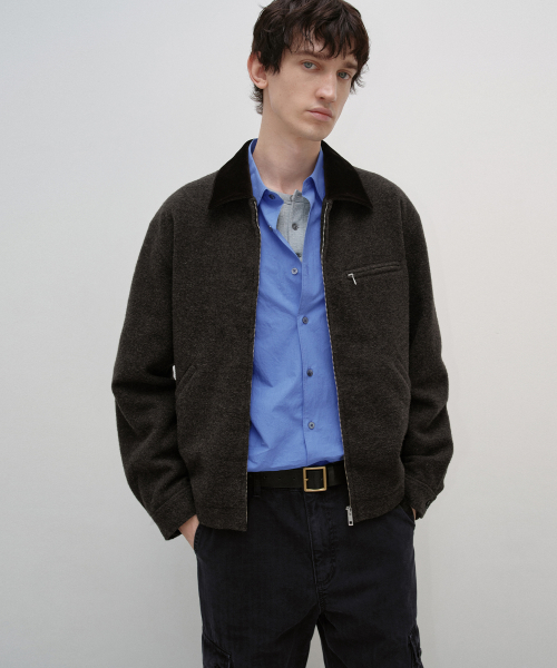 Velvet Trimmed Wool Jacket BROWN