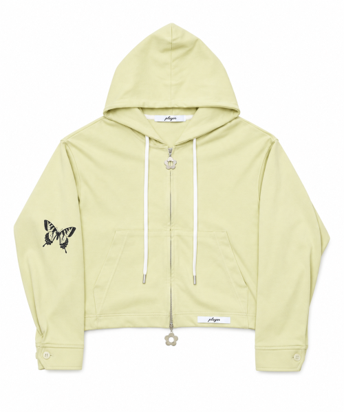 Butterfly Cropped Shirt Hoodie Zip-up (Light yellow)