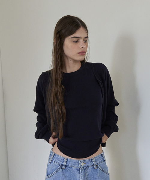 A Wool Cardigan (Navy) Set