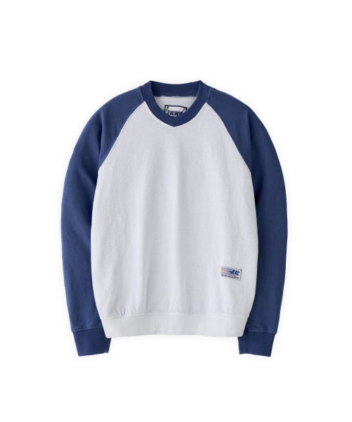Classic Unused but Used V Neck Sweatshirts dull tone blue