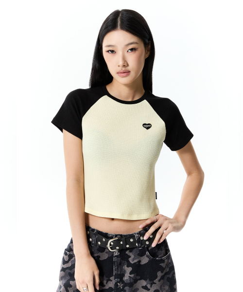 COLOR-MIX RAGLAN WAFFLE T-SHIRT(BLACK)