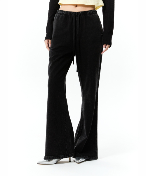 TRACK DENIM SWEAT FLARE PANTS(BLACK)