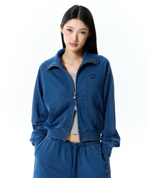 TRACK DENIM SWEAT ZIP-UP(BLUE)