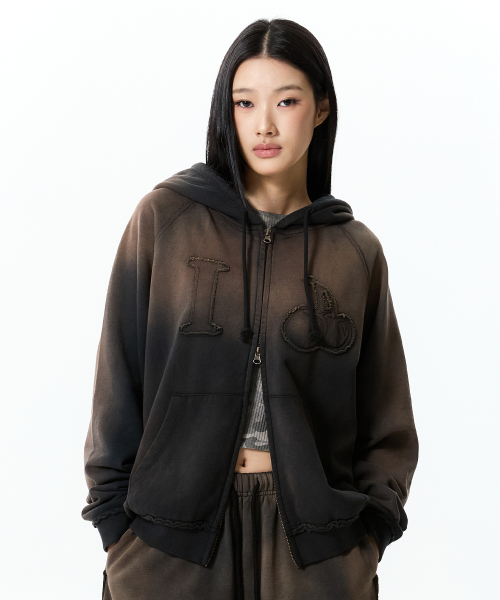 PIGMENT LOOSE-FIT HOODED ZIP-UP(DEEP CHARCOAL)