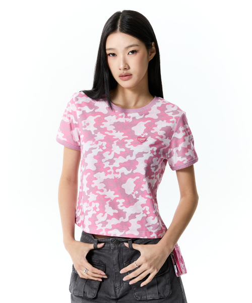 CHERRY CAMO RINGER T-SHIRT(LIGHT PINK)