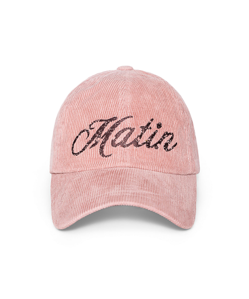 MATIN CRACKED SCRIPT CORDUROY BALL CAP IN PINK