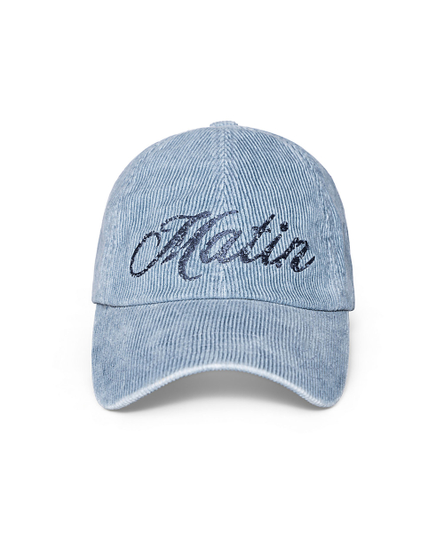 MATIN CRACKED SCRIPT CORDUROY BALL CAP IN LIGHT BLUE