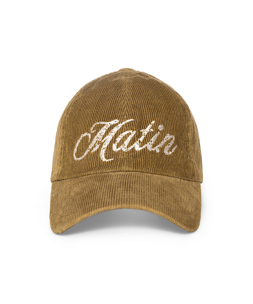 MATIN CRACKED SCRIPT CORDUROY BALL CAP IN KHAKI