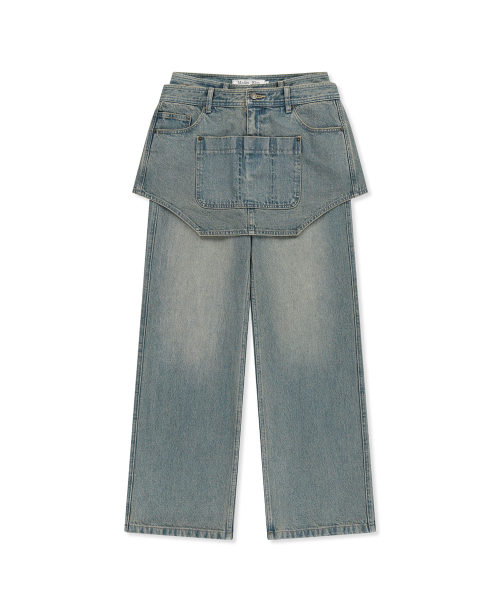 APRON LAYERED DENIM PANTS IN BLUE