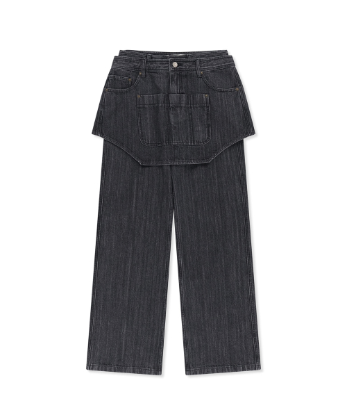APRON LAYERED DENIM PANTS IN BLACK