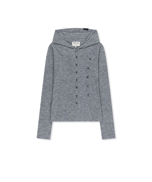 DOUBLE LAYER BUTTON HOOD TOP IN GREY