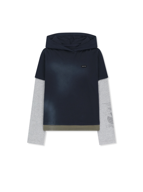 DUST WASHED LAYERED HOOD TOP IN NAVY