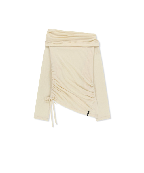 ASYMMETRIC SIDE SHIRRING TOP IN LIGHT BEIGE
