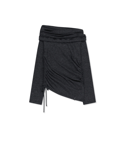 ASYMMETRIC SIDE SHIRRING TOP IN CHARCOAL