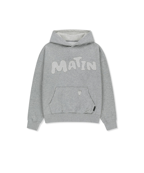 WAFFLE APPLIQUE LOGO HOOD TOP IN GREY