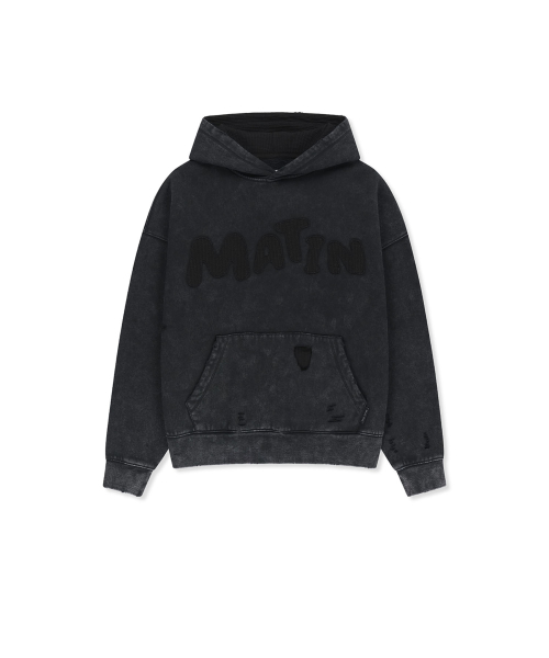WAFFLE APPLIQUE LOGO HOOD TOP IN CHARCOAL