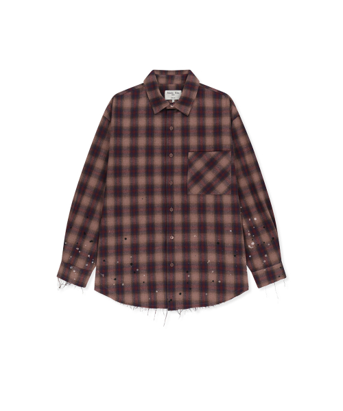 PAINT EFFECT FLANNEL CHECK SHIRT IN INDIAN PINK