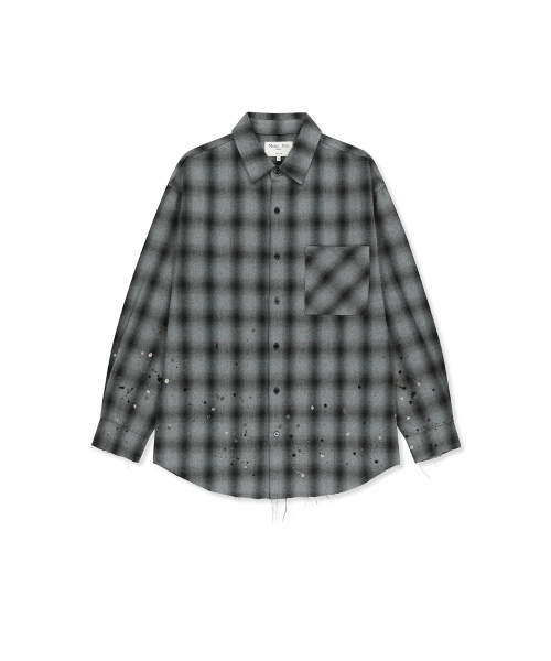 PAINT EFFECT FLANNEL CHECK SHIRT IN GREY