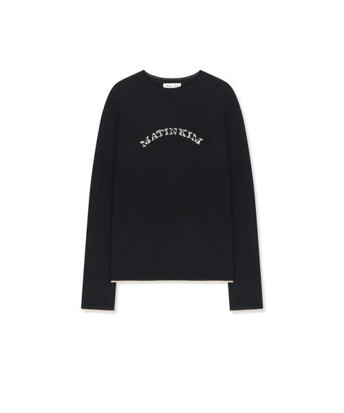 MATIN SLEEVE GRAPHIC SHEER KNIT PULLOVER IN BLACK