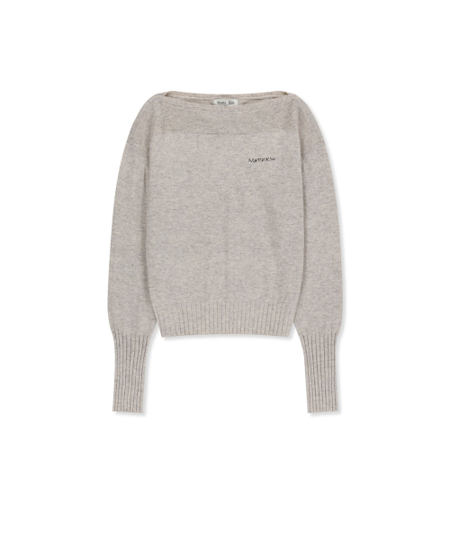BOAT NECK VOLUME SLEEVE KNIT PULLOVER IN LIGHT BEIGE