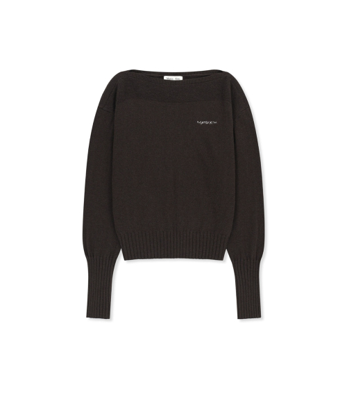 BOAT NECK VOLUME SLEEVE KNIT PULLOVER IN BROWN