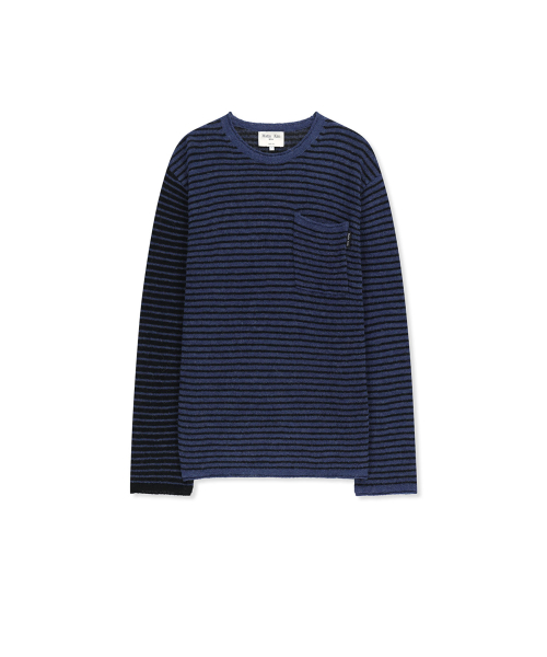 MULTI STRIPE ALPACA BLENDED KNIT PULLOVER IN BLUE