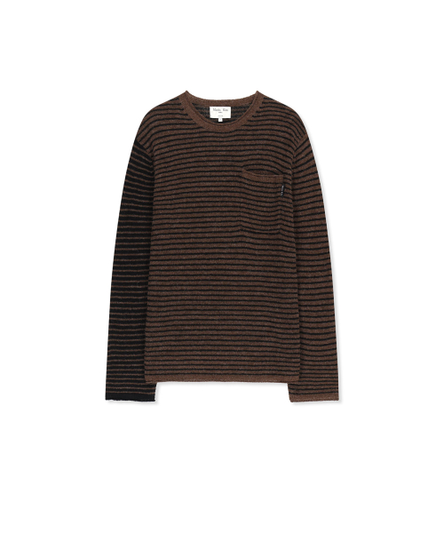 MULTI STRIPE ALPACA BLENDED KNIT PULLOVER IN BROWN