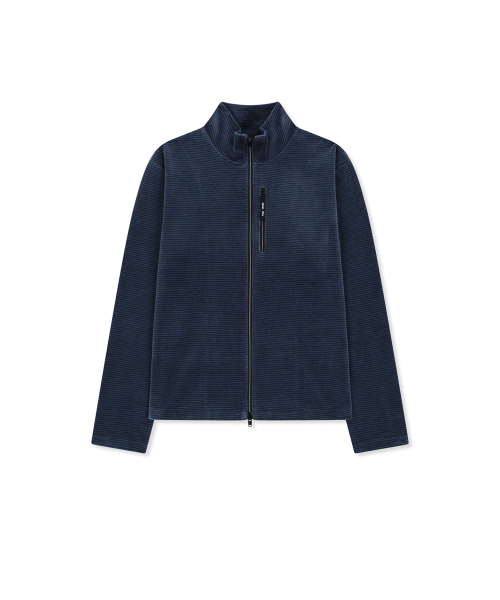 STRIPED VELOUR ZIP UP IN NAVY