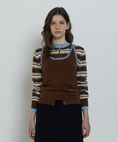 wool sleeveless knit top - brown