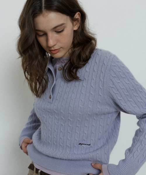 cashmere blend collar cable pullover - lilac