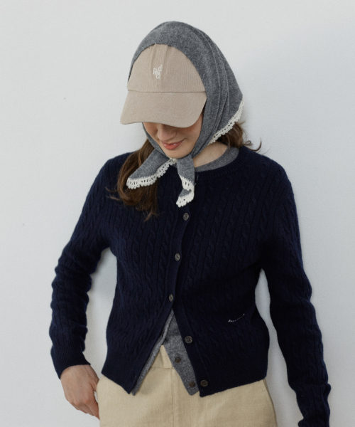 merino wool cable cardigan - navy