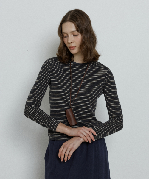 stripe slim t-shirt - dark grey