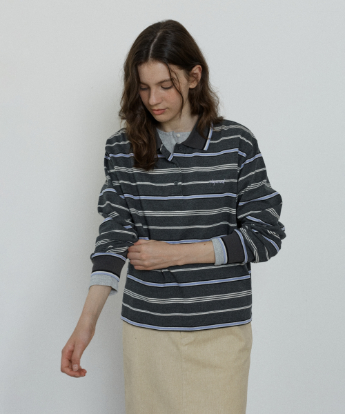 multi stripe collar t-shirt - grey