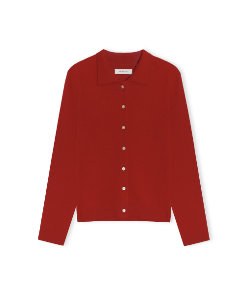 W Collar Cardigan, Red