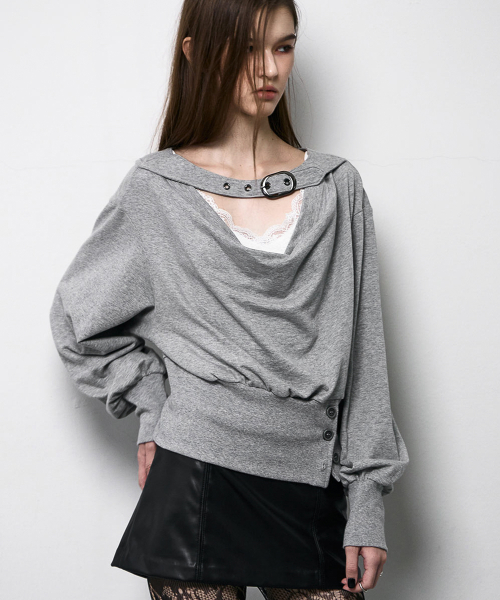 Belted Cowl Sweatshirt (MELANGE GREY)