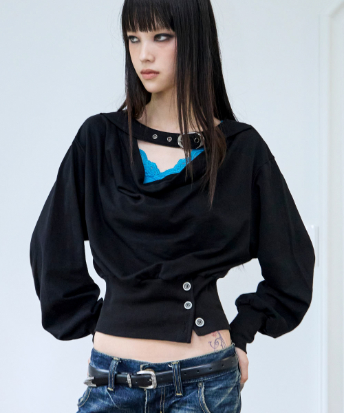 Belted Cowl Sweatshirt (BLACK)