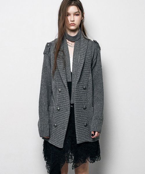 Double Button Mili Cardigan (HEATHER GREY)