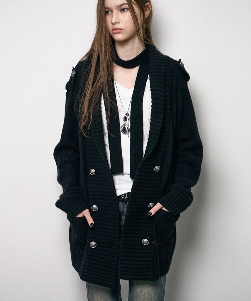 Double Button Mili Cardigan (BLACK)