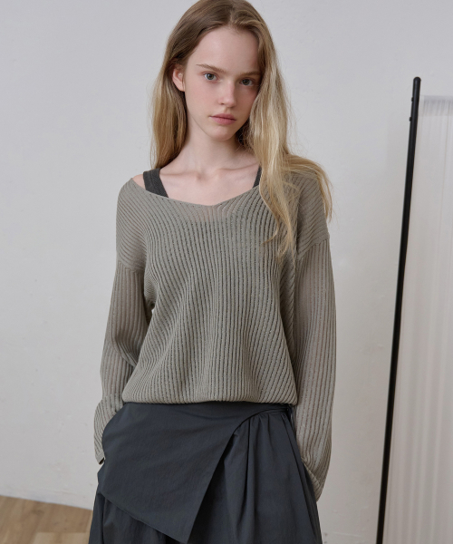Layered V-Neck Knit_Charcoal Grey