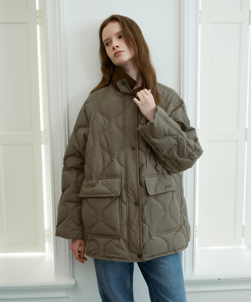 Contrast Collar Quilted Duck Down J1DJ720C