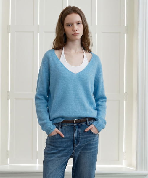Wool Blend Deep-Neck Pullover J1KT629C