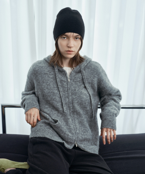Alpaca Wool-Blend Hooded Knit Zip-Up J1KT720E