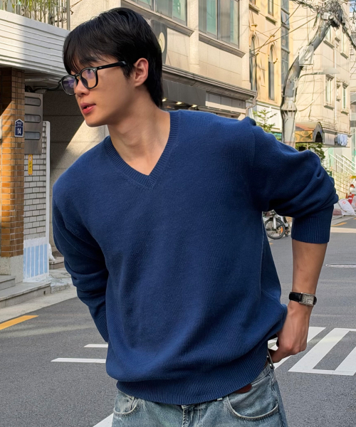 [COUTURE]Wool blend V-neck semi-oversized knit - 2color