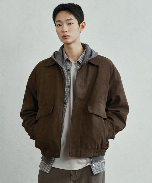 Brown Suede Oversized Zip-up Puffer Blouson