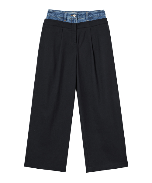 LAYERED DENIM SLACKS IN BLACK