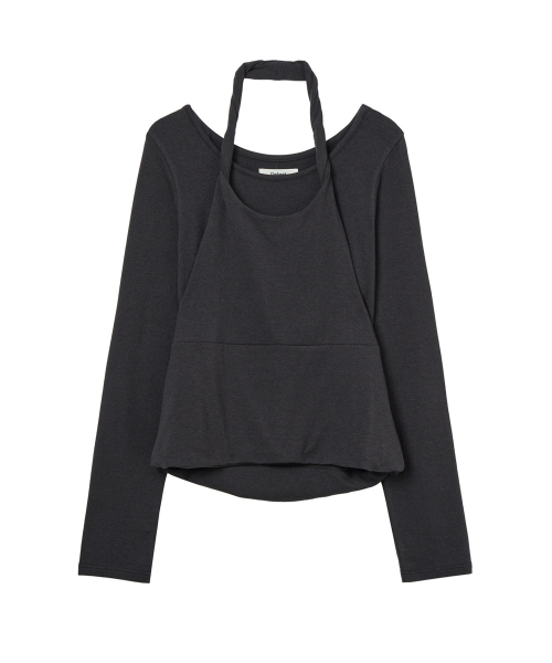 LAYERED HALTER NECK LONG SLEEVE IN CHARCOAL
