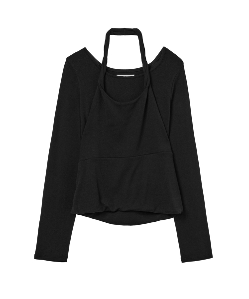 LAYERED HALTER NECK LONG SLEEVE IN BLACK