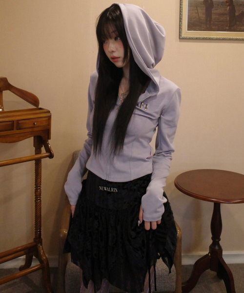 Julie Line Emblem Hoodie Zip-Up Light Gray